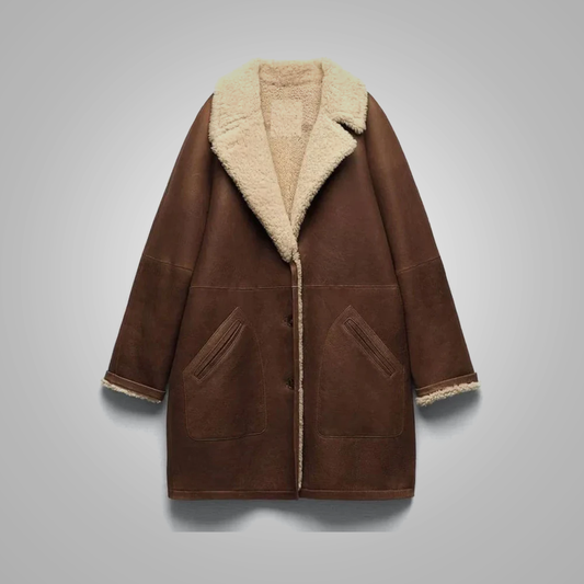 New Brown Lambskin Shearling RAF  Bomber Leather Coat For Women
