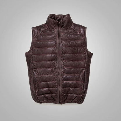 New Sheepskin Dark Brown Bubble Leather Vest For Men