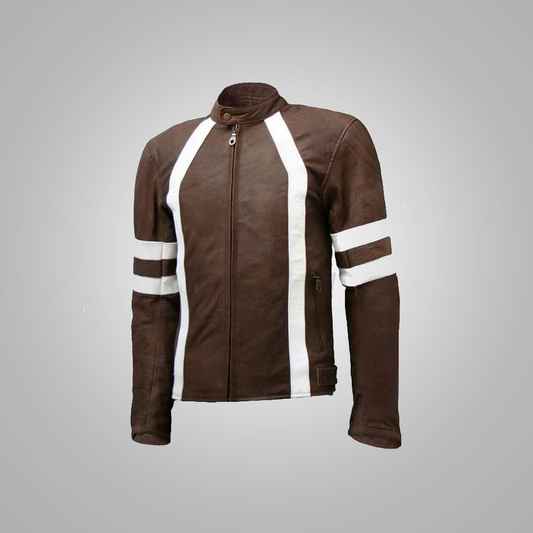 New Men's Sheepskin Vintage Brown Shearling Leather Bomber Jacket