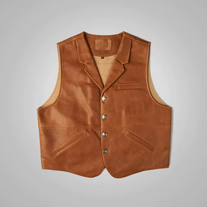 New Brown Mens Sheepskin Vintage Leather Cowboy Vest