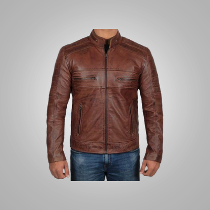 New Brown Men’s Distressed Motorcycle  Real Leather Aviator Jacket