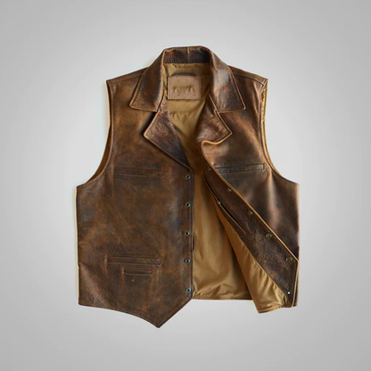 Men Lambskin Leather Brown Cowboy Vest