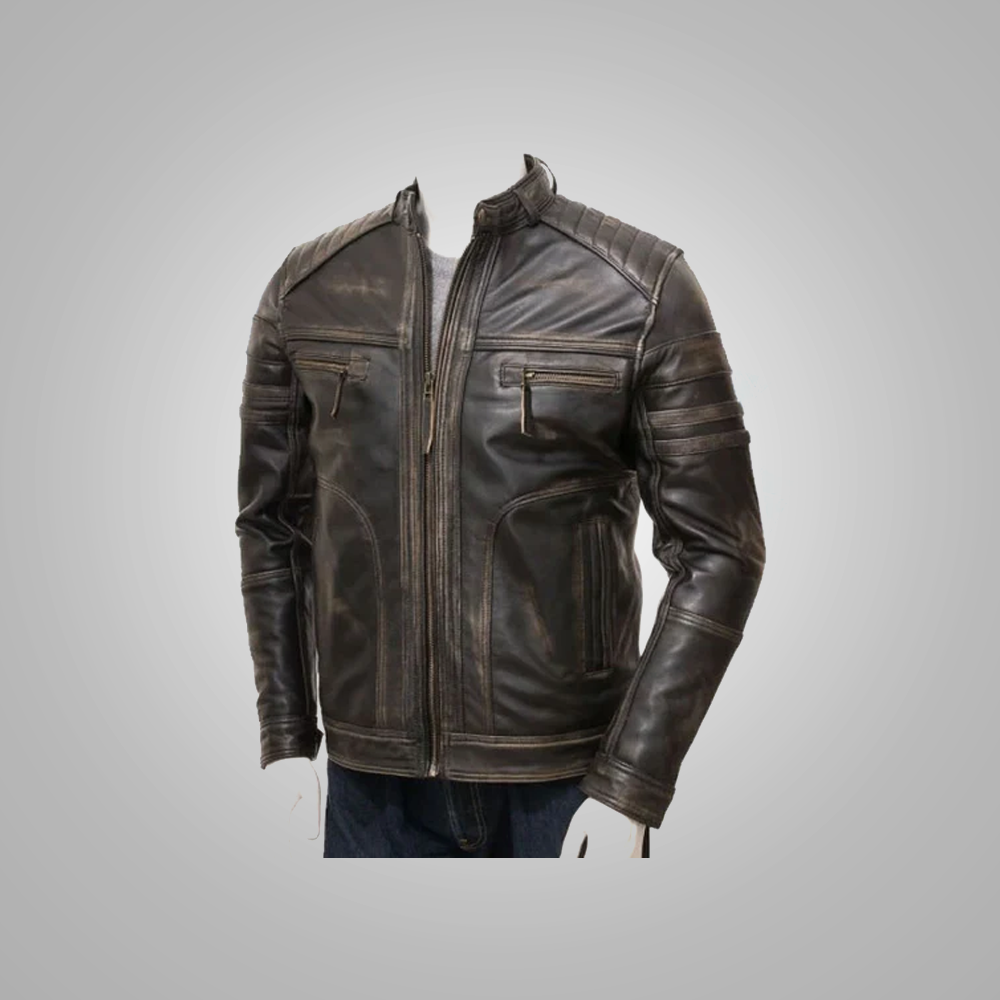 New Black Distressed Sheepskin Motorcycle Genuine Leather Biker Jacket For Men