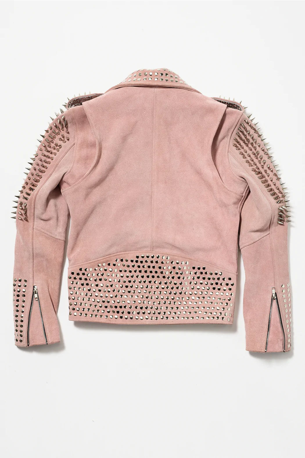 New Women Sheepskin Pink Style Silver Spiked Studded Motorcycle Leather Biker Jacket