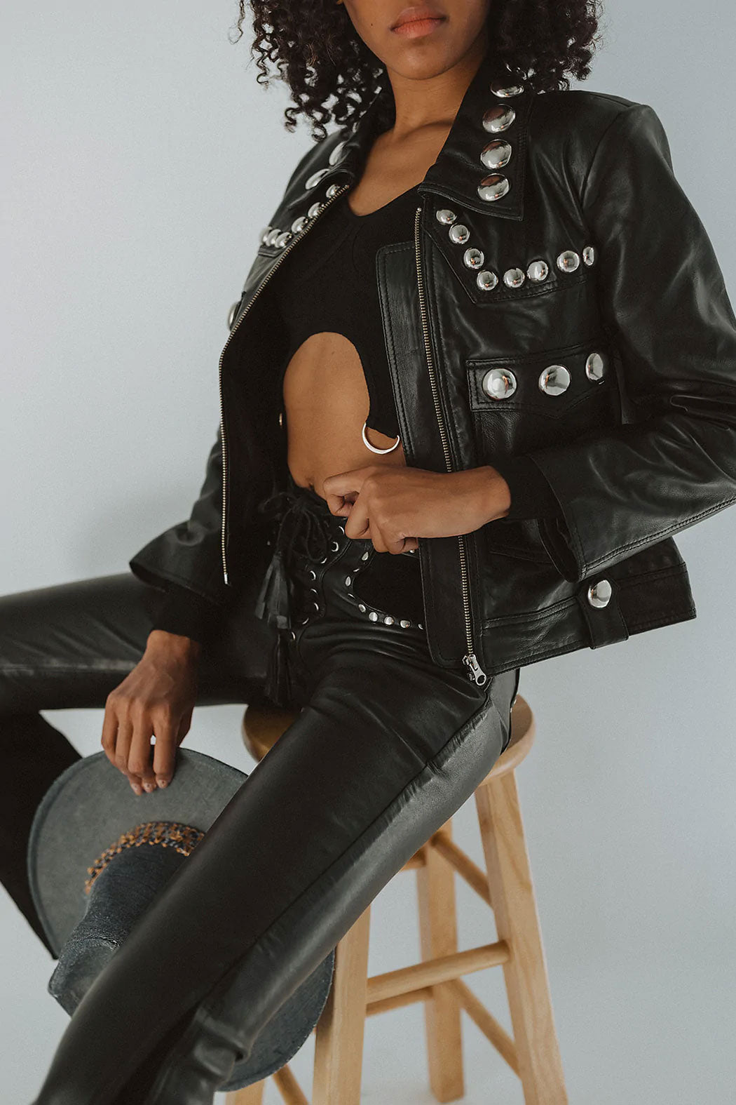 Women Best Black Punk Silver Spiked Studded Lambskin Leather Biker Jacket