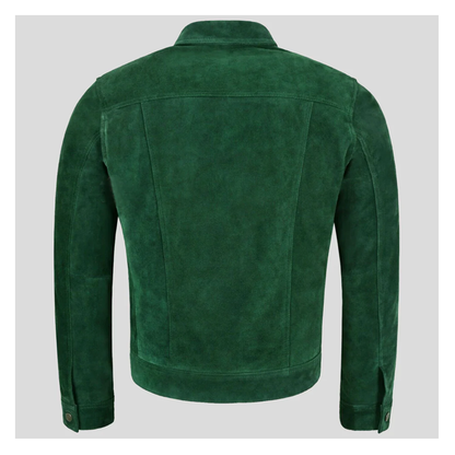 Mens Green Lambskin Shirt Jeans Genuine Leather Suede Bomber Style Jacket