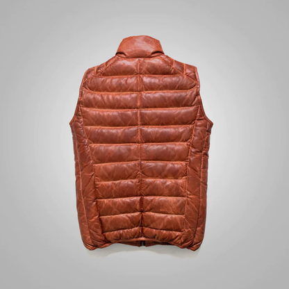 Men's Bubble Brown Leather Shearling Vest
