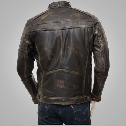 New Black Distressed Sheepskin Motorcycle Genuine Leather Biker Jacket For Men
