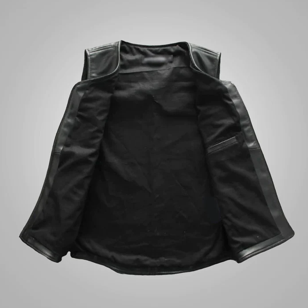 New Black Men Sheepskin Genuine Cowboy Leather Vest