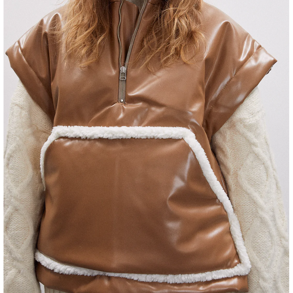 New Brown Women Lambskin Aviator Leather Vest