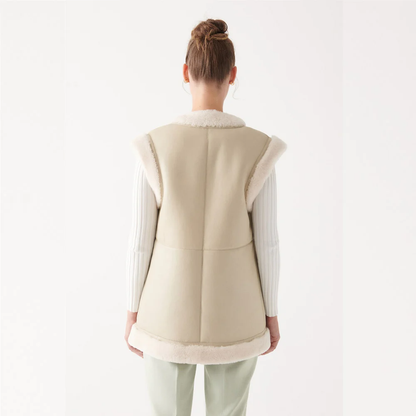 Women's Premium Quality Lambskin Beige Leather Shearling Vest