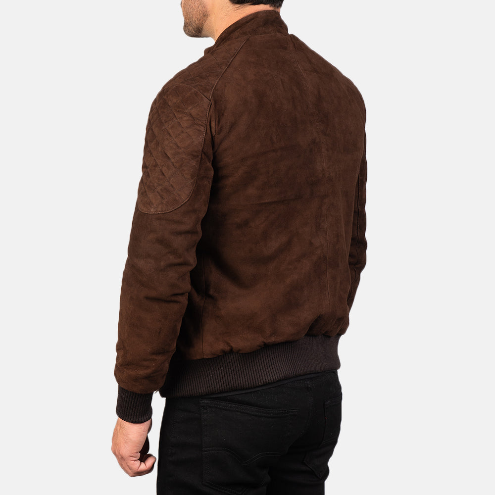 Mens Chocolate Brown Suede Sheepskin Genuine Leather Biker jacket