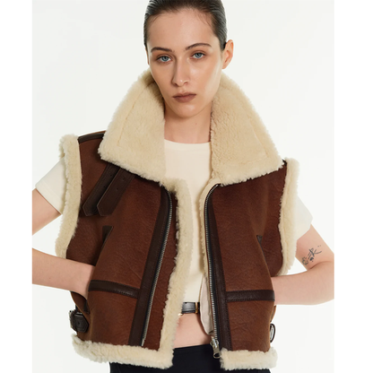 New Shearling Sheepskin Leather Vest For Women