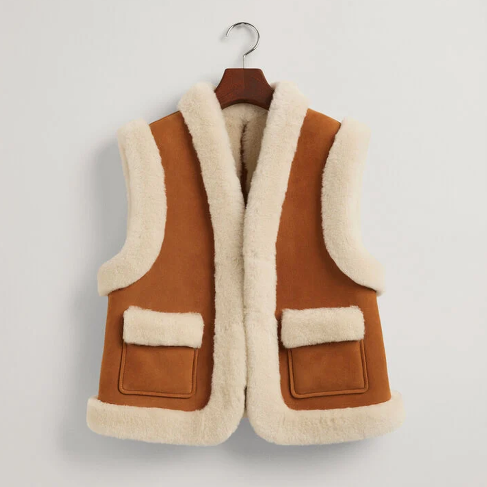 Women’s Sheepskin Shearling Brown and white Leather Vest