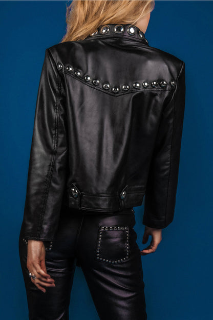 Women Best Black Punk Silver Spiked Studded Lambskin Leather Biker Jacket