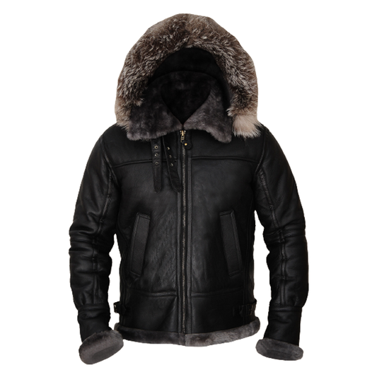 New Men Winter Wool Lamb Fur Leather Jacket Aviator B3 Bomber Jacket