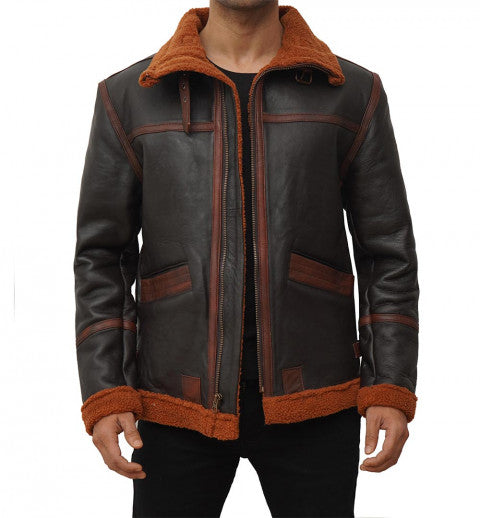 Dark Brown Leather B3 Bomber Jacket Mens