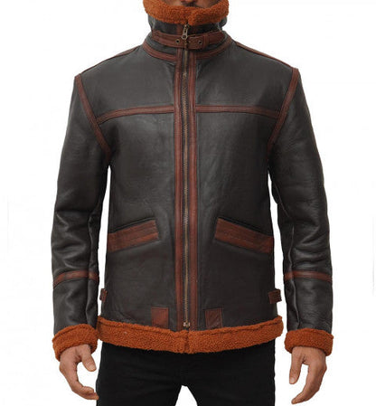 Dark Brown Leather B3 Bomber Jacket Mens