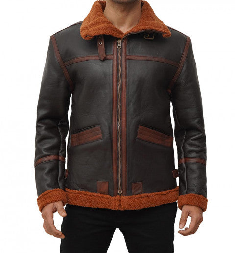 Dark Brown Leather B3 Bomber Jacket Mens