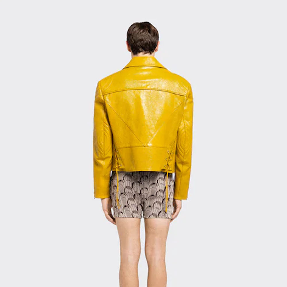 New Women Yellow Lambskin Aviator Genuine Leather Bomber Biker Jacket