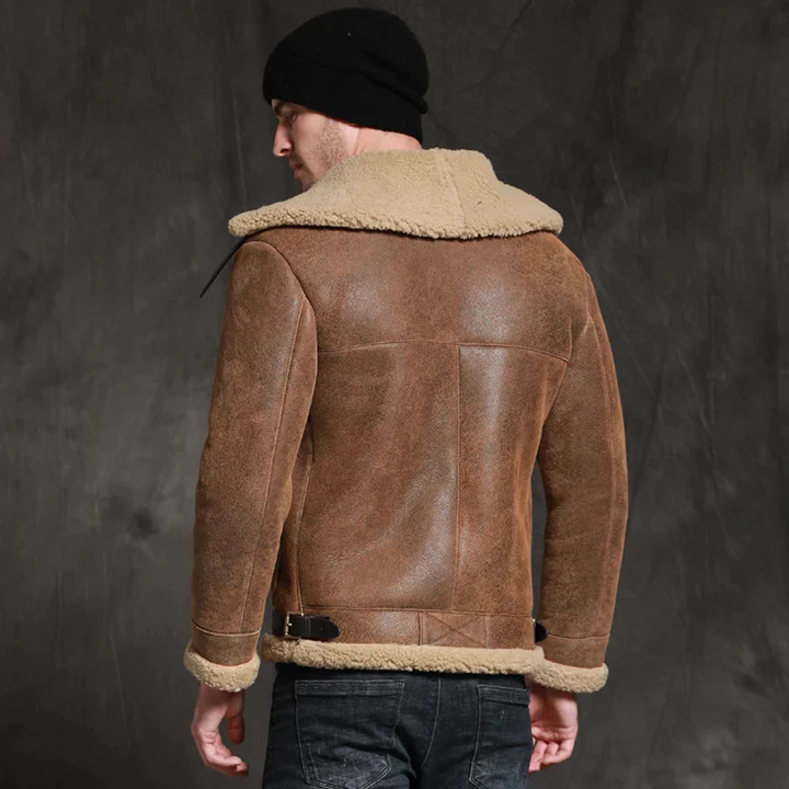 New Mens Brown Short Lambskin Fur Shearling Leather Bomber Jacket Coat