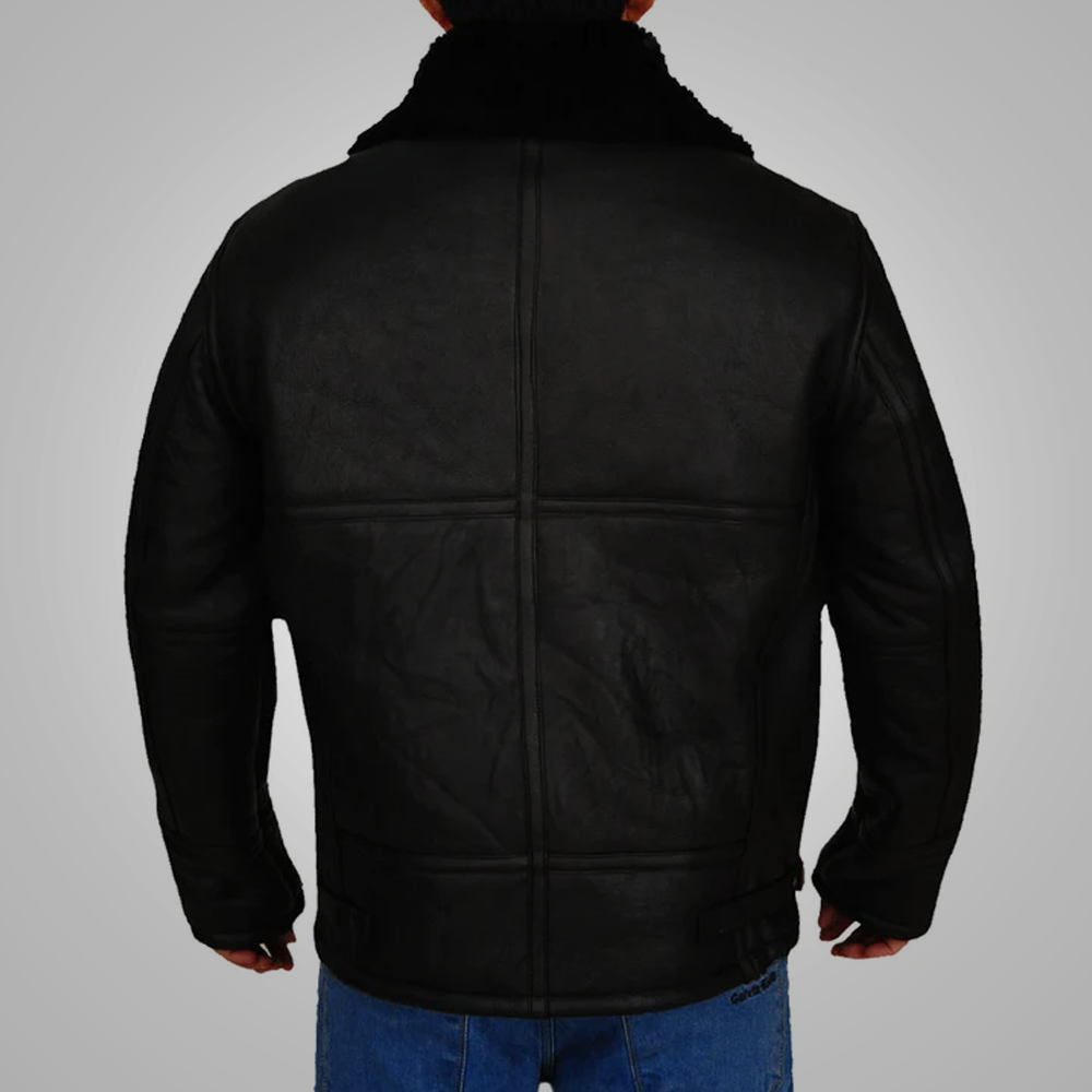 New Black Lambskin Shearling Aviator B3 Bomber Leather Jacket For Men