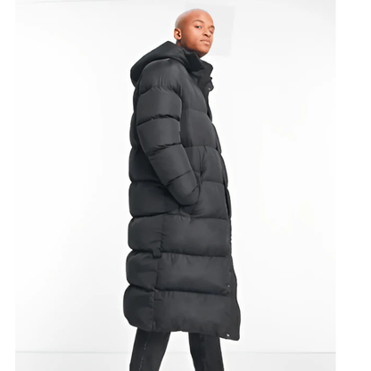 New Black Men's Hooded Trench Puffer Coat