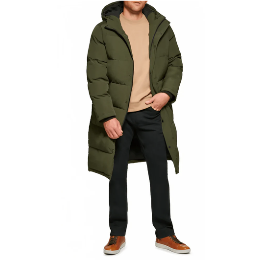 New 2024 Trench Puffer Coat In Khaki With Hood For Men's