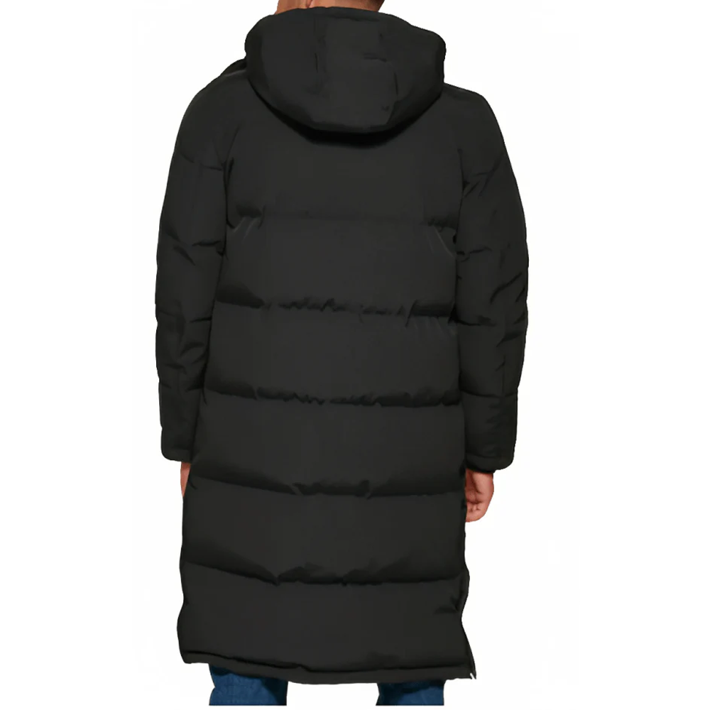 New Men's Black Trench Puffer Coat With Hood