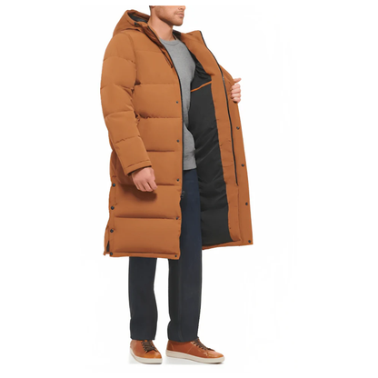 New 2024 Trench Puffer Coat In Tan With Hood For Men's