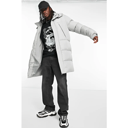 White Trench Puffer Coat  With Removable Hood For Men