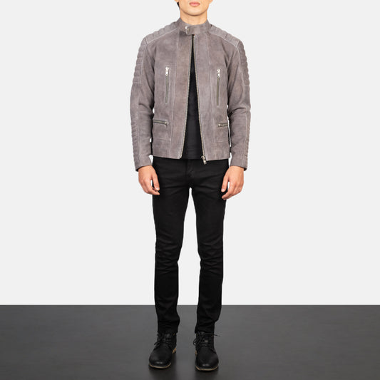 New Men’s Dark Charcoal Suede Motorcycle Leather Bomber Jacket