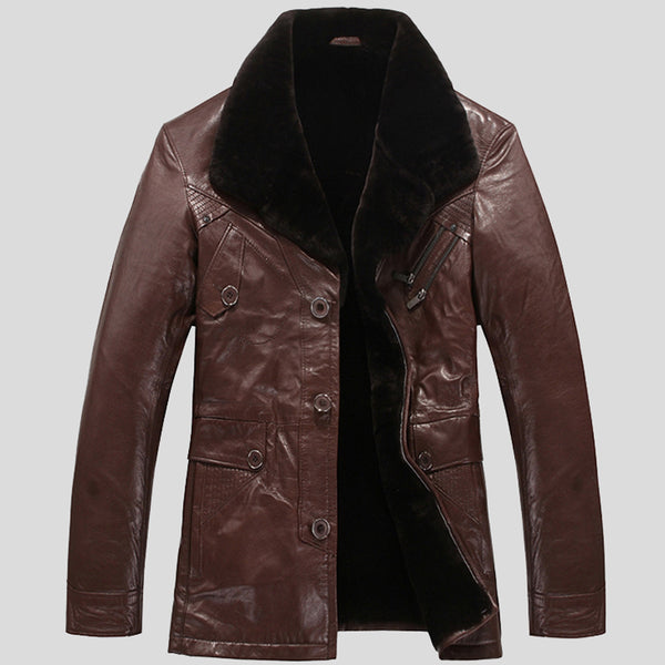 New stylish Men's Warm-lined Sheepskin Shearling Leather Coat