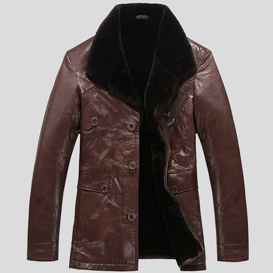 New stylish Men's Warm Fur Lined Sheepskin Shearling Coats