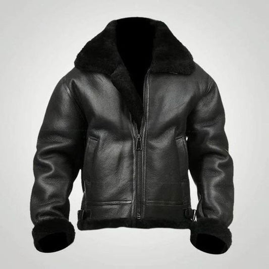 Men RAF Real Sheepskin Leather Streetwear Bomber Airforce Flight Flying Aviator Military Leather Jacket Winter Coat