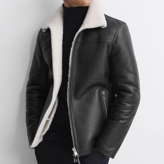 New Mens Sheepskin Shearling B3 Bomber RAF Aviator Real Leather Fashion Jacket