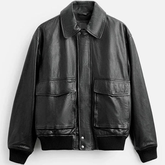 New Men Sheepskin Real Leather Bomber Jacket