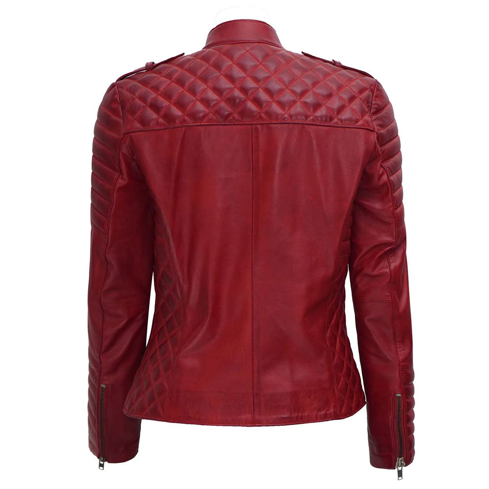 New Red Women's Lambskin Leather Motorcycle Biker Jacket