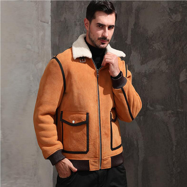 New stylish shearling bomber aviator leather jacket for men