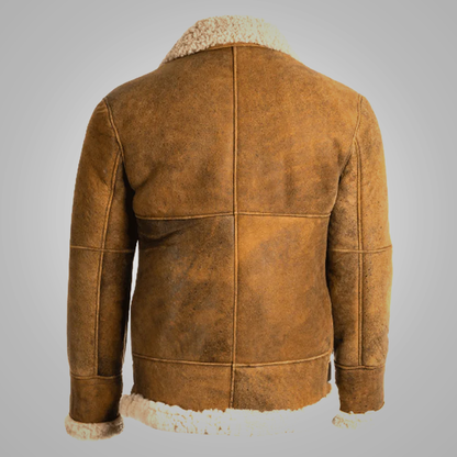 New Aviator Mens Brown Lambskin Shearling B3 Leather Jacket With Fur Cuffs