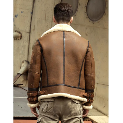 New Brown B3 Airforce Lambskin Shearling Aviator Leather Bomber Jacket