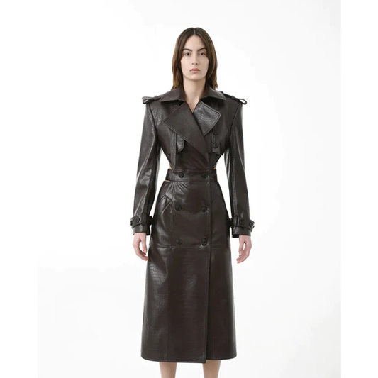 New Back Original Crocodile Leather Trench Coat For Women