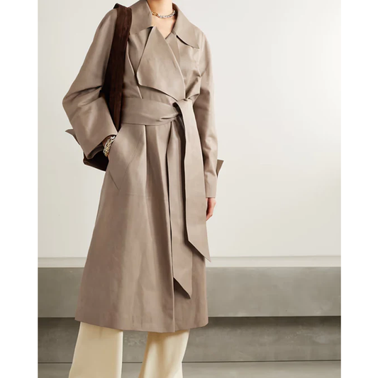 Women's New Lambskin Light Brown Leather Long Coat