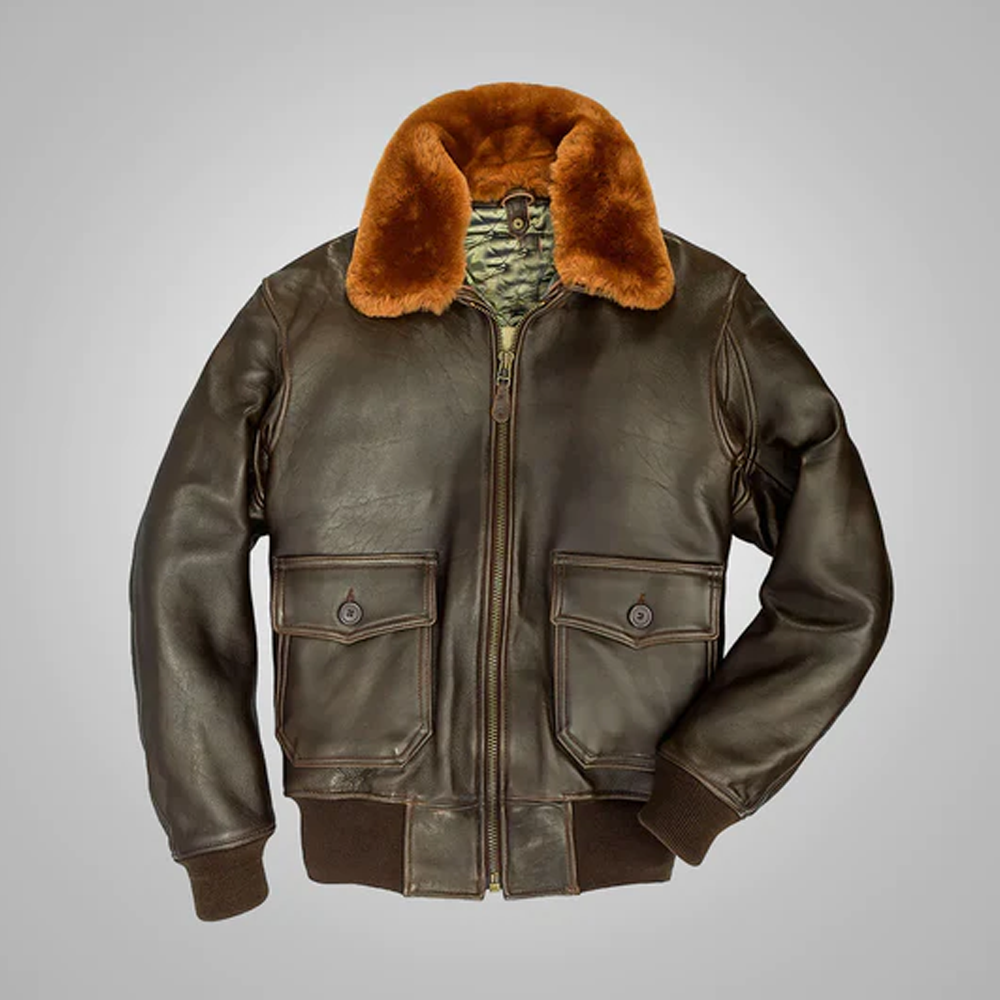 New Brown Lambskin G-1 Flight Shearling Leather Bomber Jacket For