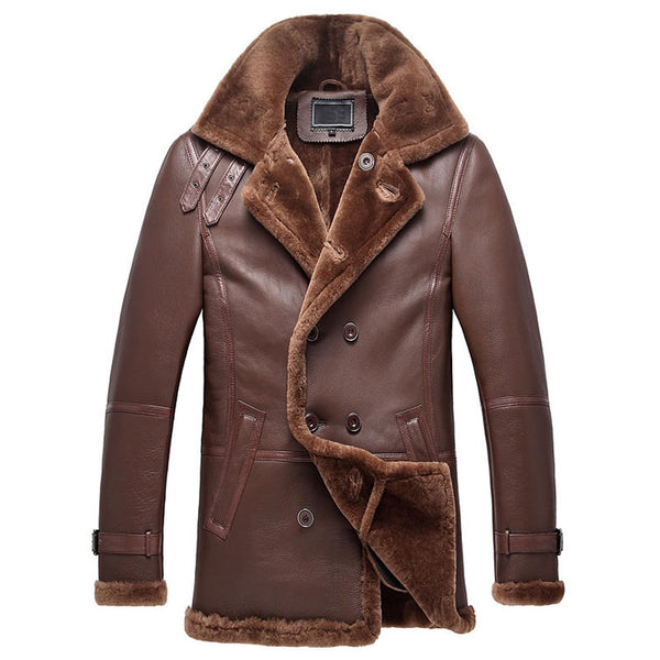 New Men Sheepskin Stylish Double Breasted Shearling Leather Coat