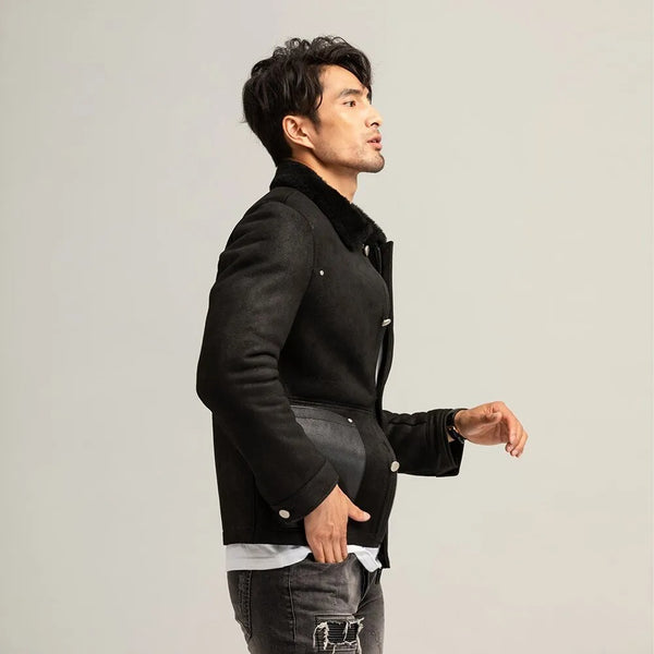 Men's Black Shearling leather  Jacket