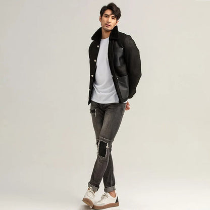 Men's Black Shearling leather  Jacket