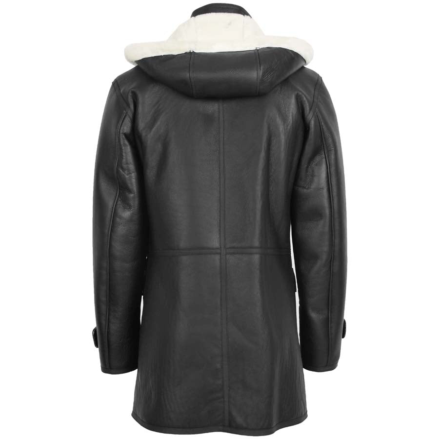 Best Black White Sheepskin Shearling Duffle Leather Hooded Coat for Men