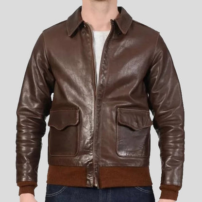 New Brown Real Leather Bomber Jacket for men