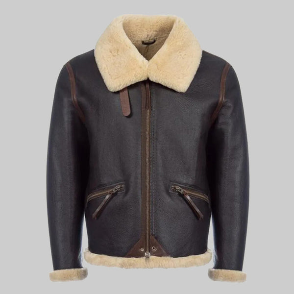 New Men's Best Sheepskin Brown Shearling Flight Leather Bomber Jacket